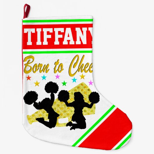  RODE EN GROENE CHEERLEADER CUSTOM STOCKING GROTE KERSTSOK (Voorkant)