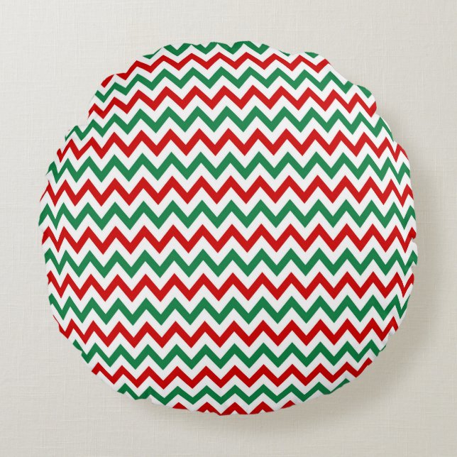 Rode en groene Chevron decoratieve kussensloop Rond Kussen (Voorkant)