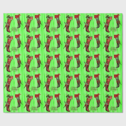 Rode en groene Chic Christmas Stocking Gift Wrap Cadeaupapier (Vlak)