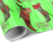 Rode en groene Chic Christmas Stocking Gift Wrap Cadeaupapier (Rol Hoek)