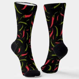 Rode en groene Chili Peppers Chillies Patroon Sokken