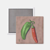 Rode en groene Chili Peppers Magneet (Voorkant / Achterkant)