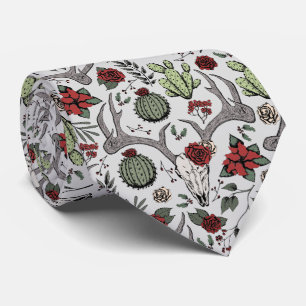 Rode en groene Country Christmas Deer Head Antlers Stropdas