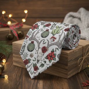 Rode en groene Country Christmas Deer Head Antlers Stropdas