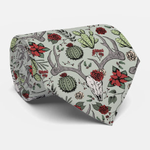 Rode en groene Country Christmas Deer Head Antlers Stropdas