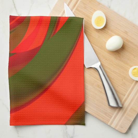 Rode en groene Cubist Abstract Theedoek (Quarter Fold)