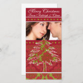 Rode en groene damast dennenvakantie familie Afbee Feestdagenkaart (Voorkant / Achterkant)