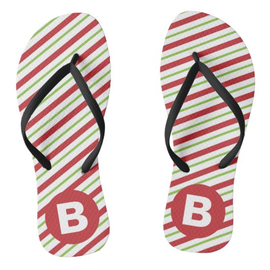 Rode en groene diagonale monogram met strepen teenslippers (Voetbed)