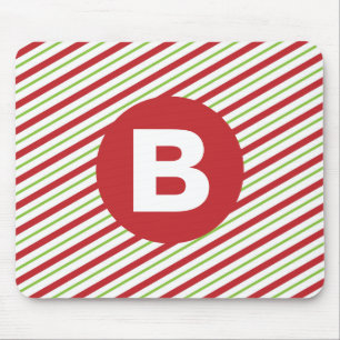 Rode en groene diagonale strepen monogram muismat