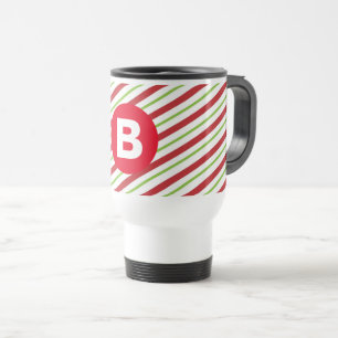 Rode en groene diagonale strepen monogram reisbeker