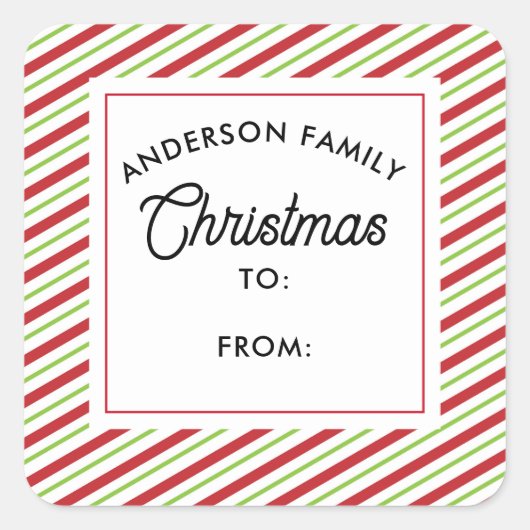 Rode en groene diagonale strepen Vakantie Vierkante Sticker (Voorkant)
