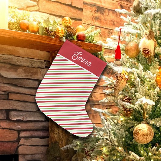 Rode en groene diagonale vakantiestrepen grote kerstsok