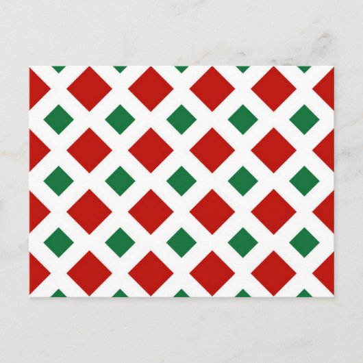 Rode en groene diamanten op witte kerst briefkaart (Voorkant)