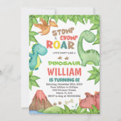 Rode en groene dinosaurus verjaardagsuitnodiging kaart (Voorkant)