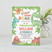 Rode en groene dinosaurus verjaardagsuitnodiging kaart (Staand voorkant)