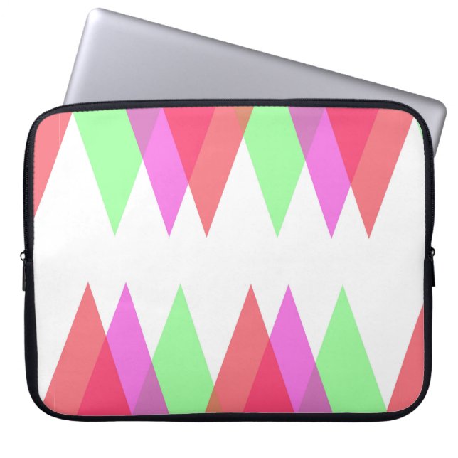 Rode en groene driehoeken laptop sleeve (Voorkant)