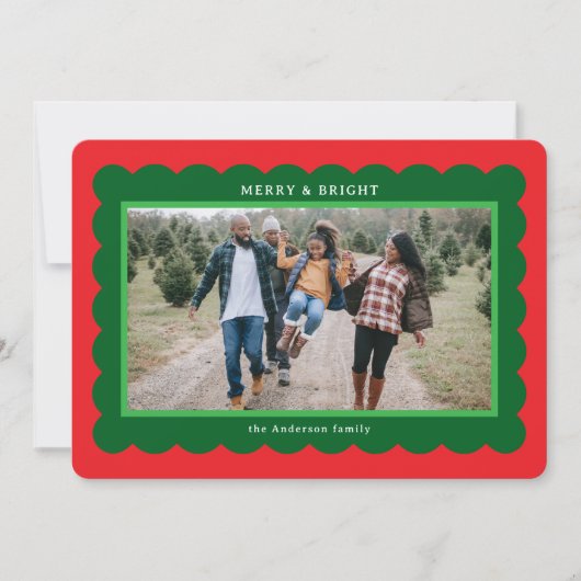 Rode en Groene Elf Stijl Eenvoudige Scallop Foto L Feestdagenkaart (Voorkant)