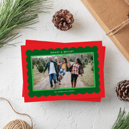 Rode en Groene Elf Stijl Eenvoudige Scallop Foto L Feestdagenkaart