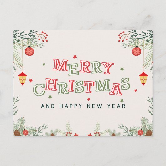 Rode en groene esthetische vrolijke kerst briefkaart (Voorkant)