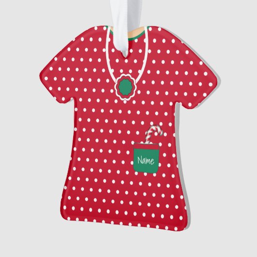 Rode en groene feestdag dress poka Dots gepersonal Ornament (voorkant)
