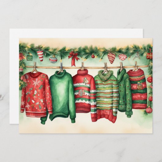 Rode en groene feestelijke truien op Clothesline Feestdagenkaart (Voorkant / Achterkant)