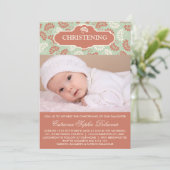Rode en groene Floral Foto Christening uitnodiging (Staand voorkant)