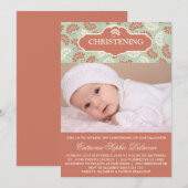 Rode en groene Floral Foto Christening uitnodiging (Voorkant / Achterkant)