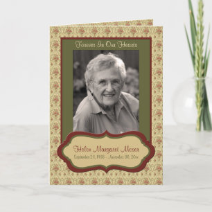 Rode en groene Floral Memorial Card met foto Aankondiging