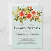 Rode en groene Floral Waterverf Engagement Party Kaart (Voorkant)