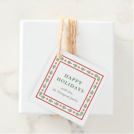 Rode en groene folk geïnspireerde vakantie cadeau bedankjes labels