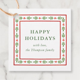 Rode en groene folk geïnspireerde vakantie cadeau bedankjes labels