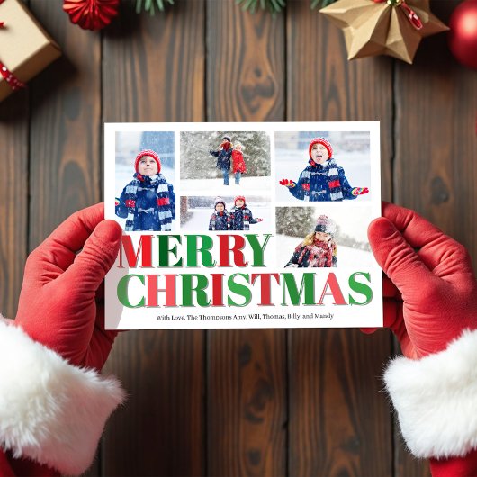 Rode en groene fotocollage Vrolijk kerstfeest Feestdagenkaart