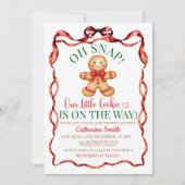 Rode en groene gemberkoek Kerst baby shower Kaart (Voorkant)