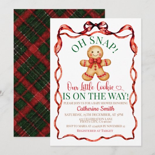 Rode en groene gemberkoek Kerst baby shower Kaart (Voorkant / Achterkant)