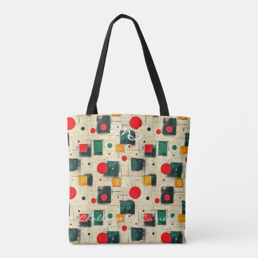 Rode en groene geometrische kunst met cirkels en v tote bag (Achterkant)