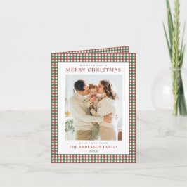 Rode en groene geruite kerstfoto feestdagen kaart