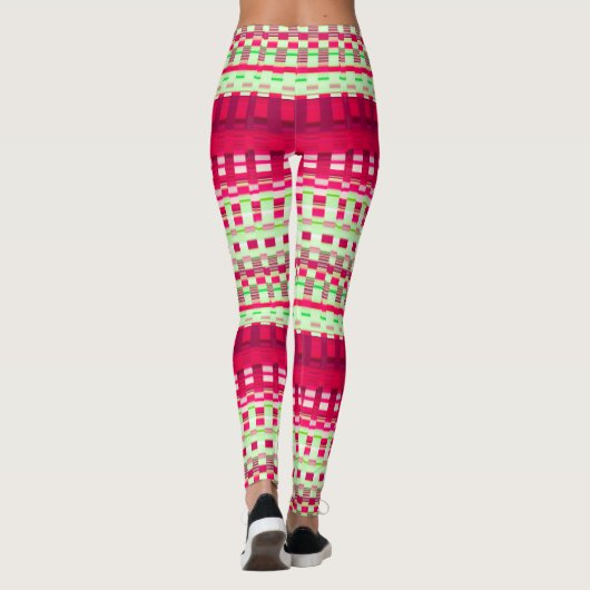 Rode en groene geruite strepen Psychedelische leli Leggings (Achterkant)