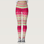 Rode en groene geruite strepen Psychedelische leli Leggings (Voorkant)