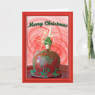 Rode en groene gesprinkelde caramel appel feestdagen kaart