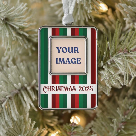 Rode en groene gestreepte kerstversiering verzilverd omlijst ornament (Boom)