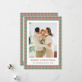 Rode en groene Gingham Kerst Foto Feestdagenkaart