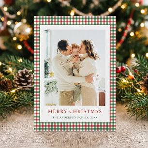 Rode en groene Gingham Kerst Foto Feestdagenkaart