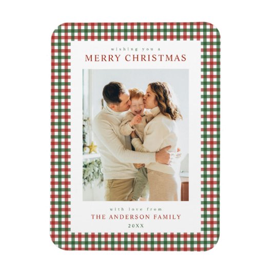 Rode en groene Gingham Kerst Foto Magneet (Verticaal)