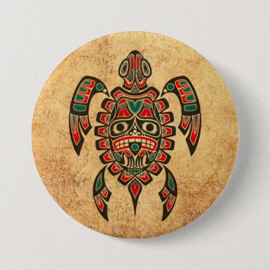 rode en groene Haida Zee Turtle Ronde Button 7,6 Cm (Voorkant)