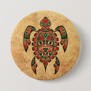 rode en groene Haida Zee Turtle Ronde Button 7,6 Cm