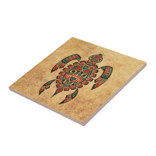  rode en groene Haida Zee Turtle Tegeltje (Zijkant)