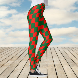 Rode en groene harlekijn controlepatroon leggings