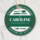 Rode en groene harten gemaakt met liefdesvoedsel bedankjes labels (Voorkant)