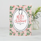 Rode en groene Holly Berries Foto Kerst Kaart (Staand voorkant)