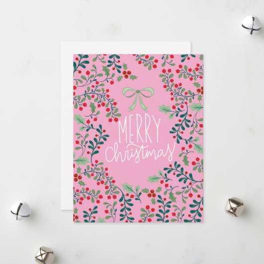 Rode en groene Holly Berries Vrolijke kerst Kaart (Voorkant / Achterkant in situ)